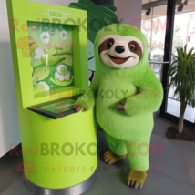 Lime Green Sloth mascot costume character dressed with a A-Line Dress and Lapel  - $1,199.00