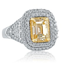 GIA 3.46 Carat Émeraude Coupe Faint Jaune Fiançailles Diamant Bague 18k or Blanc - £6,995.09 GBP