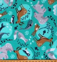 Fleece Polar Pals Winter Animals Kids Turquoise Fabric Print by the Yard A326.23 - £10.99 GBP