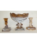 Akro Agate 1950&#39;s Imperial Glass CARAMEL SLAG Dolphin Candlestick Holder... - $54.99