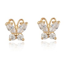 Yellow Gold Plated Cubic Zirconia Butterfly Children Screw Back Girl Earrings - £18.33 GBP