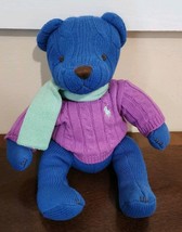 Ralph Lauren Teddy Bear 2004 Polo Blue Purple Cable Knit Sweater Scarf Plush 15” - £15.04 GBP