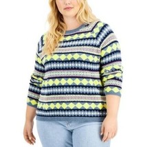 Style &amp; Co Plus Size blue Argyle Fair Isle Pullover long sleeve sweater ... - £29.44 GBP