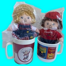 Vintage Campbells Soup Kids Boy Girl 7&quot; Plush and 2 Vintage Cups 1998 1999 - £26.84 GBP