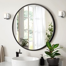 Atlums 24 Inch Black Round Mirror, Wall Mounted Circle Mirror With, Wall Decor - £62.16 GBP