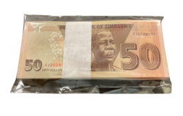 Zimbabwe 50 Dollars, 2020, UNC Full Bundle 100 Notes - £41.69 GBP