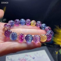 Natural Colorful Fluorite Quartz Clear Carved Beads Bracelet 12mm Blue Purple Fl - £72.69 GBP