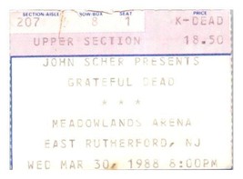 Grateful Dead Konzert Ticket Stumpf März 30 1988 Meadowlands Neu Jersey - £39.42 GBP
