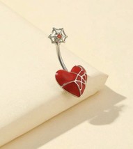 Spiders web belly ring with red heart - £8.82 GBP