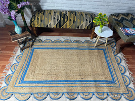 Scalloped Natural Jute Area Rug, Natural Color 4&#39;X6&#39; for Livingroom - £95.80 GBP