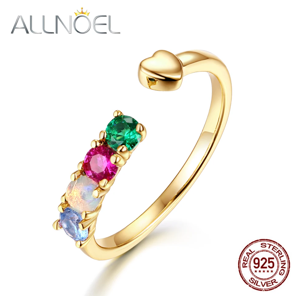 Natural Opal 925 Sterling Silver Open Cuff Rings For women  Colorful Ruby Zircon - £25.33 GBP