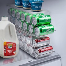 Soda Can Organizer for Refrigerator Stackable Can Holder Dispenser with Lid for  - £42.36 GBP