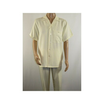 Men 2pc Walking Leisure Suit Short Sleeves By DREAMS 256-05 Solid Cream Ivory image 2
