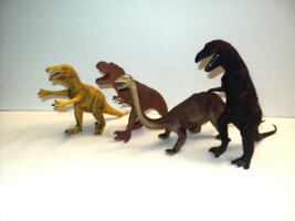 Dinosaurs Plastic Lot of 4 Approx 7&quot; Brontosaurus, Velociraptor, 2 Tyrannosaurus - $43.54