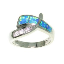 Jewelry Trends Chic Crossover Created Blue Opal and CZ Sterling Silver Ring Size - £40.34 GBP