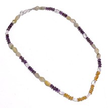 Natural Amethyst Citrine Crystal Gemstone Mix Shape Beads Necklace 17&quot; UB-6823 - £8.59 GBP
