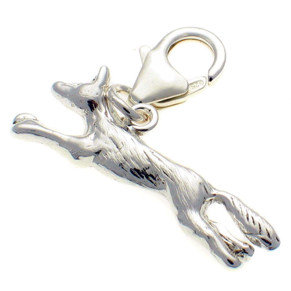 Primary image for Sterling 925 British Silver Running Fox Charm Lobster Cip On Fit by Welded Bliss