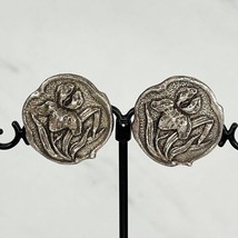 Vintage Silver Tone Flower Floral Earrings Pair Clip On Non Pierced - $6.92