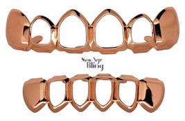 Open Face Grillz Custom Fit 14k Rose Gold Plated Top Bottom Teeth Grill - £3.92 GBP+