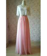 Peach Pink Long Tulle Skirt Outfit Bridesmaid Custom Plus Size Tulle Max... - $79.46 CAD