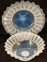 Opalescent Venetian Glass Bowl &amp; Underplate Finely Threaded with Crimped... - £49.89 GBP