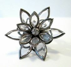 Adjustable Lotus Flower Statement Ring Framed Clear Acrylic Petals - £7.07 GBP