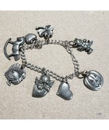 Charm Bracelet With Pewter Charms Angel Heart Turkey Bear Signed BP - €16,40 EUR