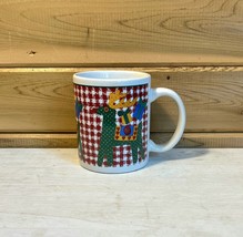 Christmas Checkered Reindeer Vintage 8 oz Coffee Mug - £16.45 GBP