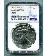 2017 AMERICAN SILVER EAGLE NGC MS69 NEW EARLY RELEASES BLUE LABEL, AS SH... - £40.63 GBP