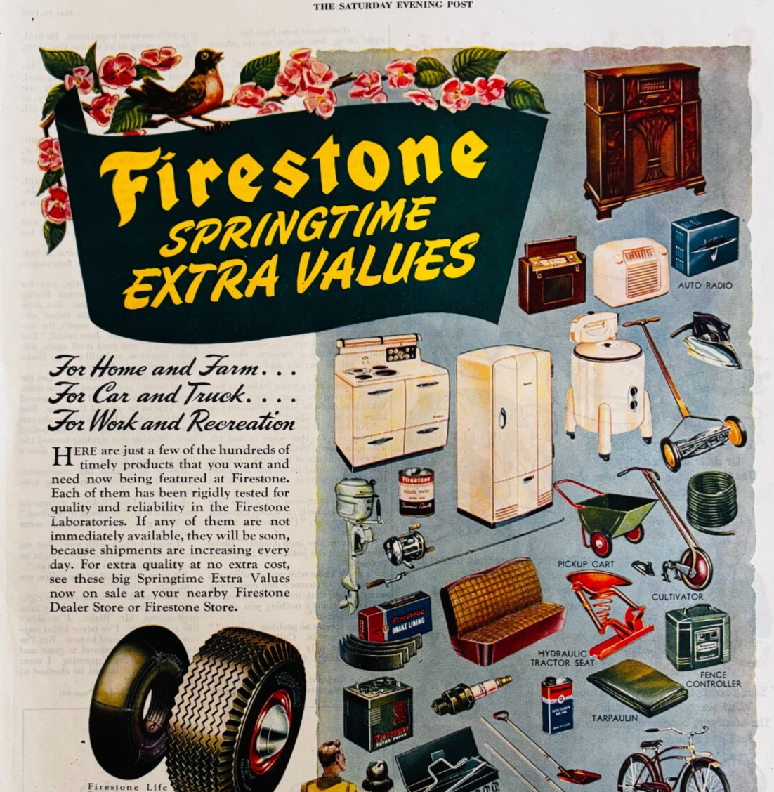1947 Firestone Tires Advertisement Automobilia Spring Products Vintage D... - $29.99