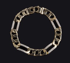 14k Yellow Gold 0.55 Ct Men&#39;s Figaro Link Diamond Bracelet Handmade 22 g... - £2,107.30 GBP