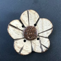 Large Handmade Coconut Shell Daisy Flower Brooch Pin – 2 and 3/8th’s inches in  - £15.26 GBP