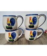 Set of 4 Vintage Alco Hand Painted Ceramic Stoneware Ribbed Rooster Coff... - $15.20