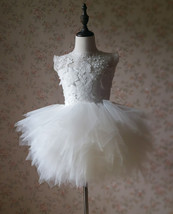 WHITE Lace Tutu Dress Wedding Girl Knee Length Puffy Tutu Dress image 1