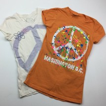 Mossimo D &amp; Co Girl&#39;s T-shirts Set of 2 Orange White Peace Floral Size Sm Med - £11.79 GBP