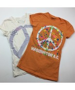 Mossimo D &amp; Co Girl&#39;s T-shirts Set of 2 Orange White Peace Floral Size S... - £11.84 GBP