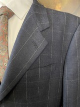 VTG Alexander Julian 42R USA MADE Dark Blue Gray Windowpane Wool 3 Roll 2 Blazer - $55.55