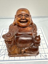 Vintage Hand Carved Teak Laughing Buddha 6.75” Tall - £40.15 GBP