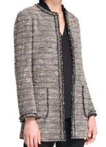 DKNY Womens Tweed Long Open Front Jacket,Size 4,Black Multi - £95.62 GBP