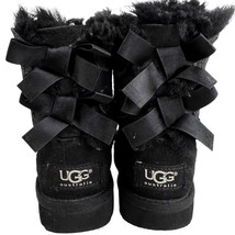 Ugg Australia Girls Bailey Bow II Boots Black Size 7 Faux Fur Suede Style 3280T - £18.72 GBP