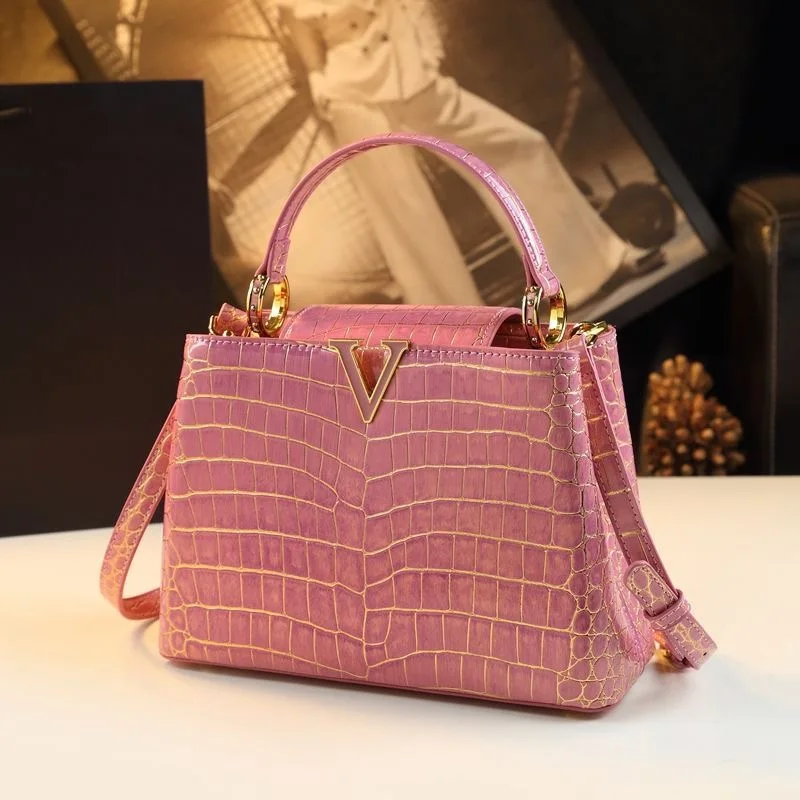 Genuine Leather Gradient Crocodile Pattern Women Handbags Tote Bag Femal... - $75.23
