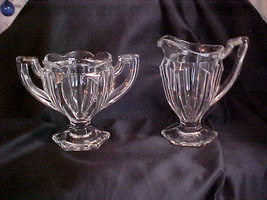 Vintage Crystal Clear Footed Heavy Glass Cream Pitcher and Sugar Set - £23.56 GBP