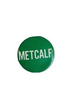 Retro Vintage Pinback Button VTG 1970s 70s Metcalf Green White - £6.69 GBP