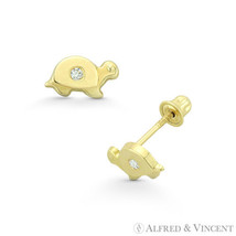 Tiny Tortoise / Turtle Animal Charm CZ Crystal Stud Earrings in 14k Yellow Gold - £54.07 GBP