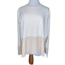 Club Monaco Woman&#39;s Large Renie Chandails Fawn Khaki Striped Ribbed Side... - $25.37