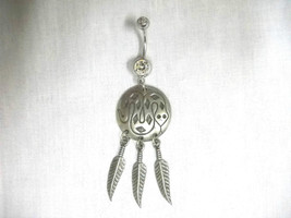 Long Pewter Serpent Snake Dream Catcher W 3 Feathers On 14g Belly Ring Barbell - £9.47 GBP