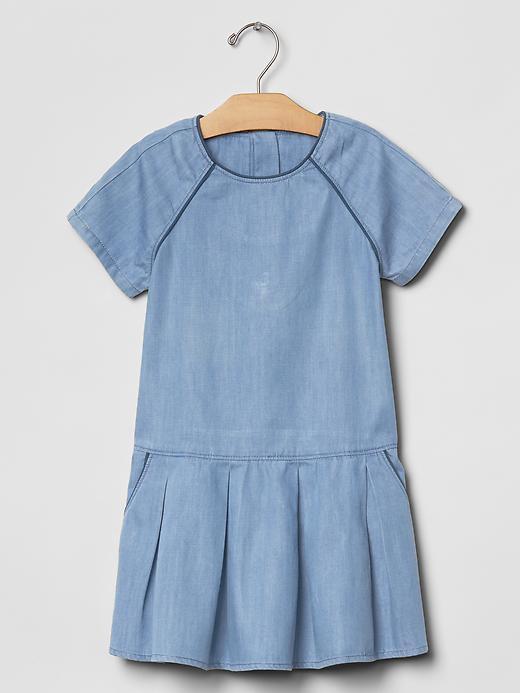 Primary image for New Gap Kids Girl Denim Blue Cotton Short Sleeve Drop Waist Dress XL 12