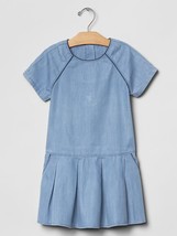 New Gap Kids Girl Denim Blue Cotton Short Sleeve Drop Waist Dress XL 12 - $24.70