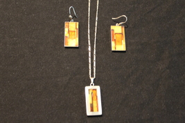 Baltic Mosaic Butterscotch Honey Amber Sterling Pendant Earrings Necklace - $265.00