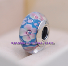 925 Sterling Silver Handmade Glass Lampwork Colorful Flowers  Murano Gla... - £3.36 GBP